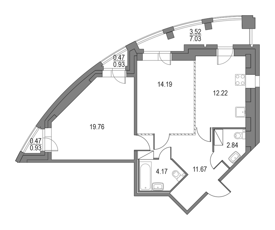 2-комнатная квартира 64.85 м², 12/23 эт., ЖК «Приморский квартал»